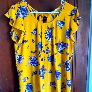 Yellow Floral Flutter Sleeve Blouse